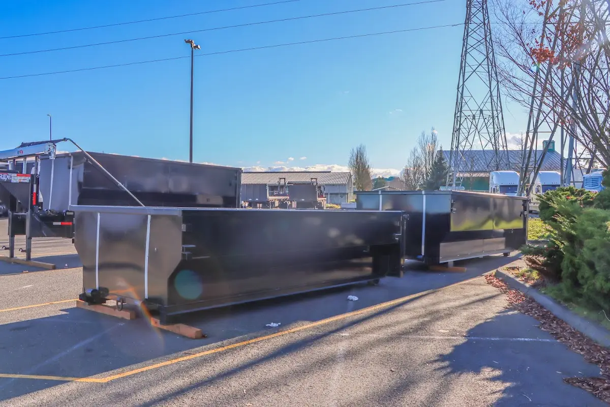 Roll-off dumpster ready for waste disposal at job site for Construction Dumpster Rental in Menlo Park